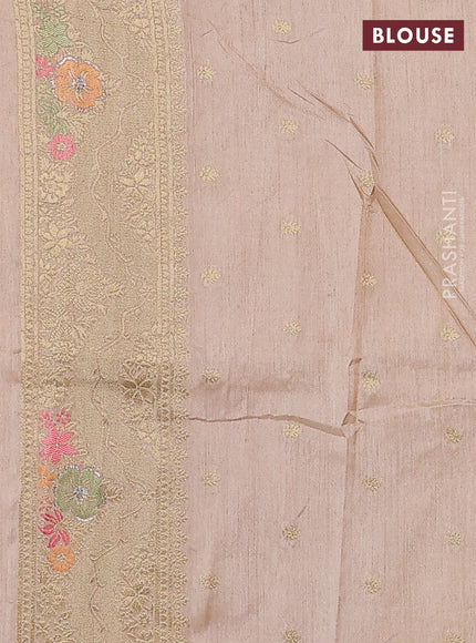 Semi raw silk saree beige and allover jamdhani weaves and zari woven border