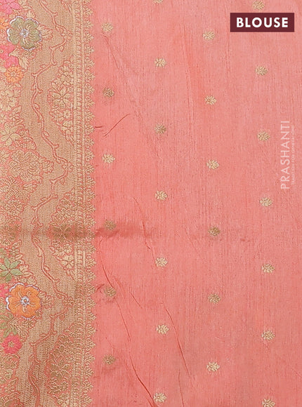 Semi raw silk saree peach orange and allover jamdhani weaves and zari woven border