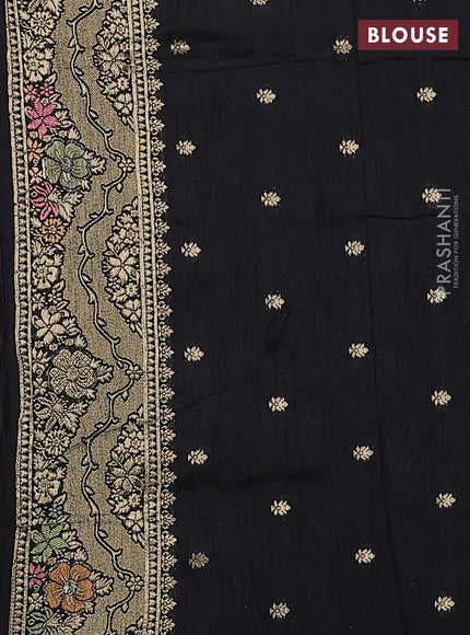 Semi raw silk saree black and allover jamdhani weaves and zari woven border