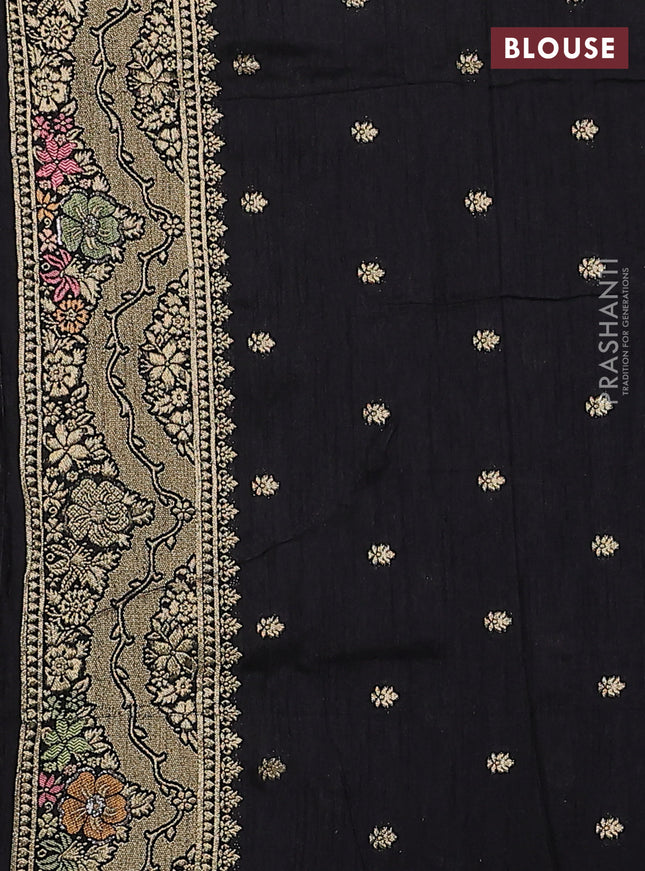 Semi raw silk saree black and allover jamdhani weaves and zari woven border