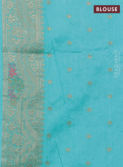 Semi raw silk saree teal blue and allover jamdhani weaves and zari woven border