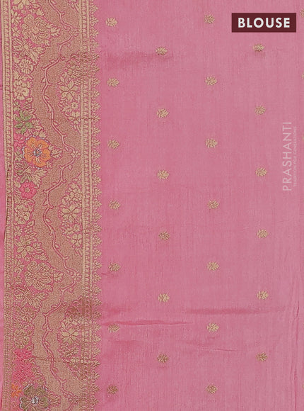 Semi raw silk saree peach pink and allover jamdhani weaves and zari woven border