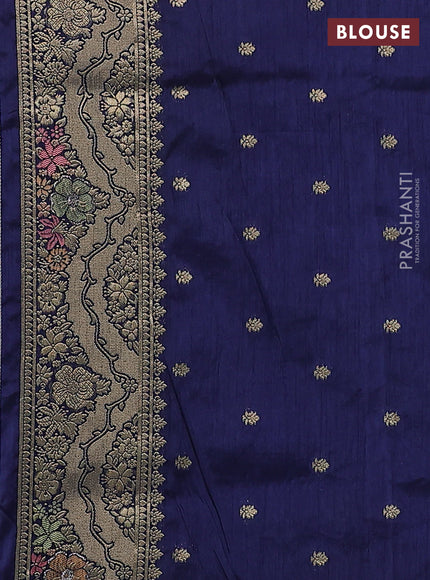 Semi raw silk saree navy blue and allover jamdhani weaves and zari woven border