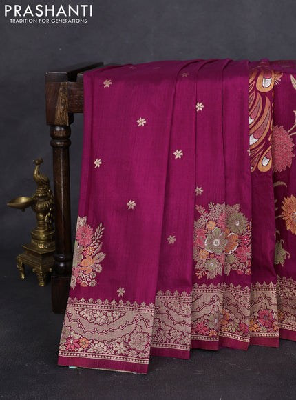 Semi raw silk saree dark magenta pink and allover jamdhani weaves and zari woven border