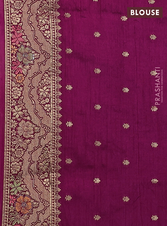 Semi raw silk saree dark magenta pink and allover jamdhani weaves and zari woven border