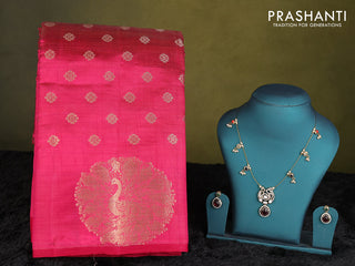 Pink raw silk saree with matching Neck piece