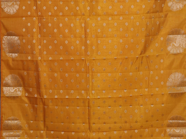 Mustard yellow raw silk saree with matching Neck piece