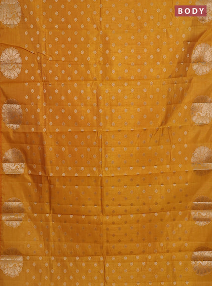 Mustard yellow raw silk saree with matching Neck piece