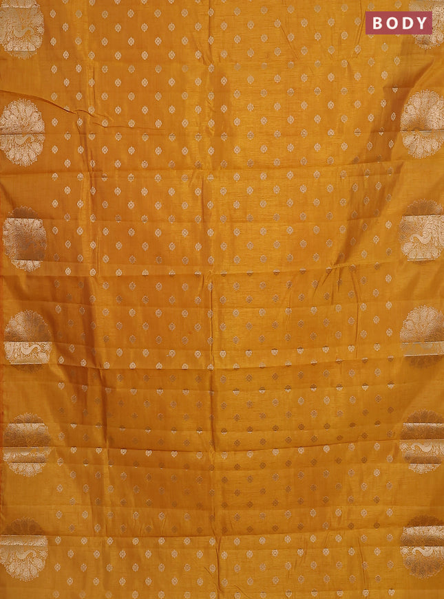 Mustard yellow raw silk saree with matching Neck piece