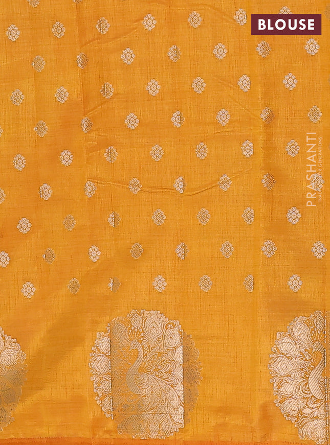 Mustard yellow raw silk saree with matching Neck piece