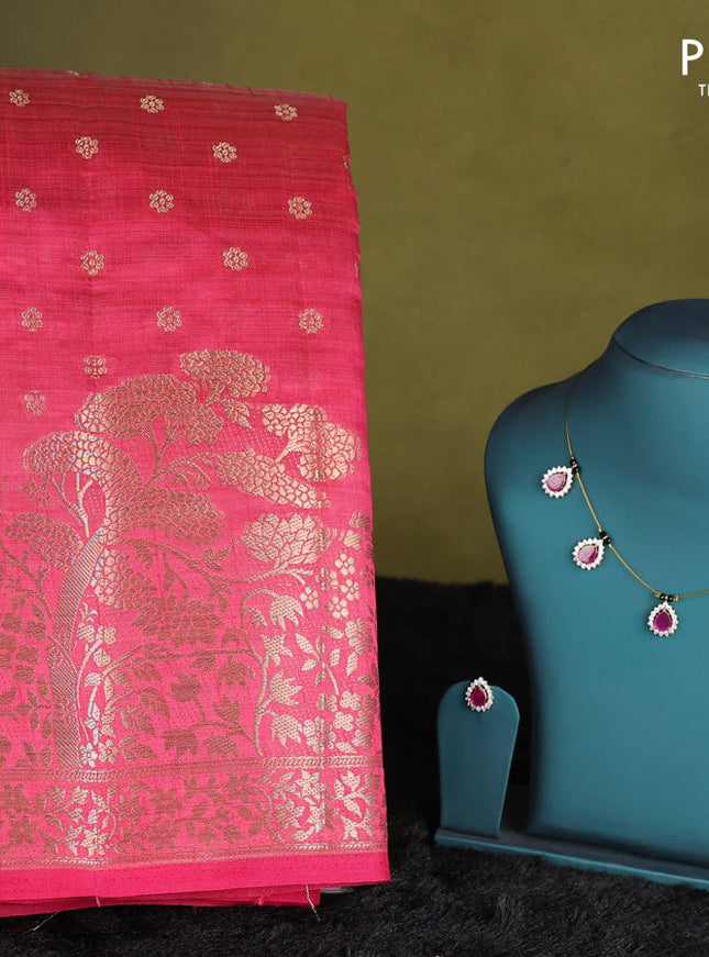 Pink raw silk saree with matching Neck piece