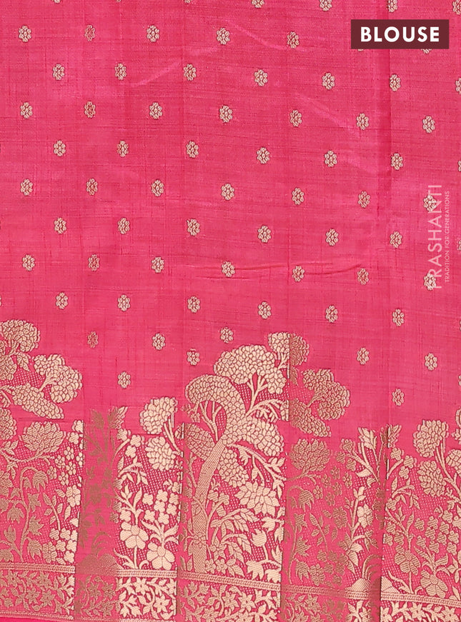 Pink raw silk saree with matching Neck piece