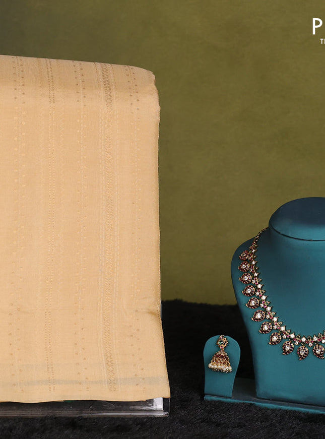 Sandal-Green Kanchipuram silk saree with matching Neck piece
