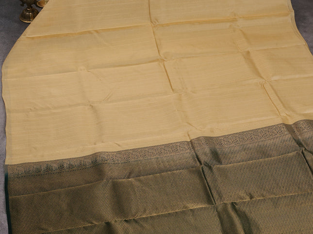 Sandal-Green Kanchipuram silk saree with matching Neck piece