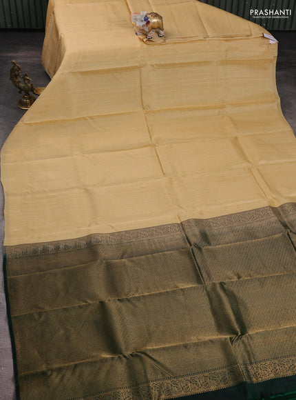 Sandal-Green Kanchipuram silk saree with matching Neck piece
