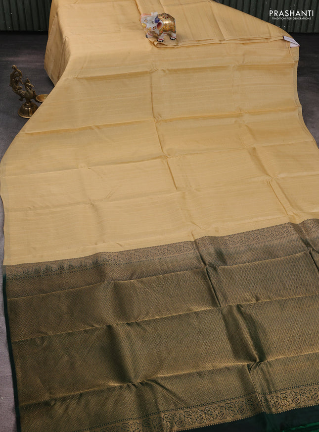 Sandal-Green Kanchipuram silk saree with matching Neck piece