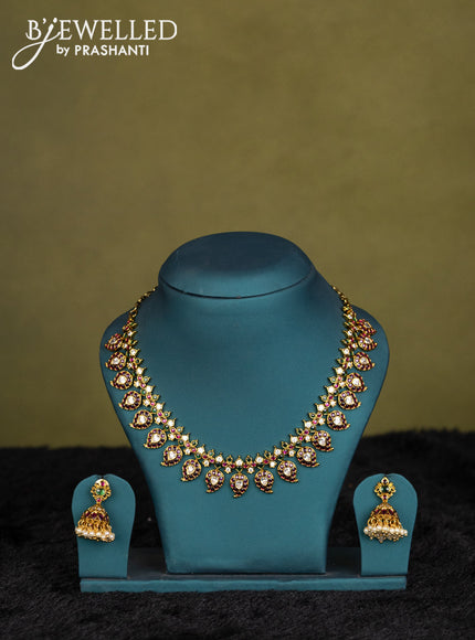 Sandal-Green Kanchipuram silk saree with matching Neck piece