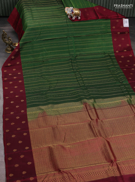 Green-Maroon Kanchipuram silk saree with matching Neck piece