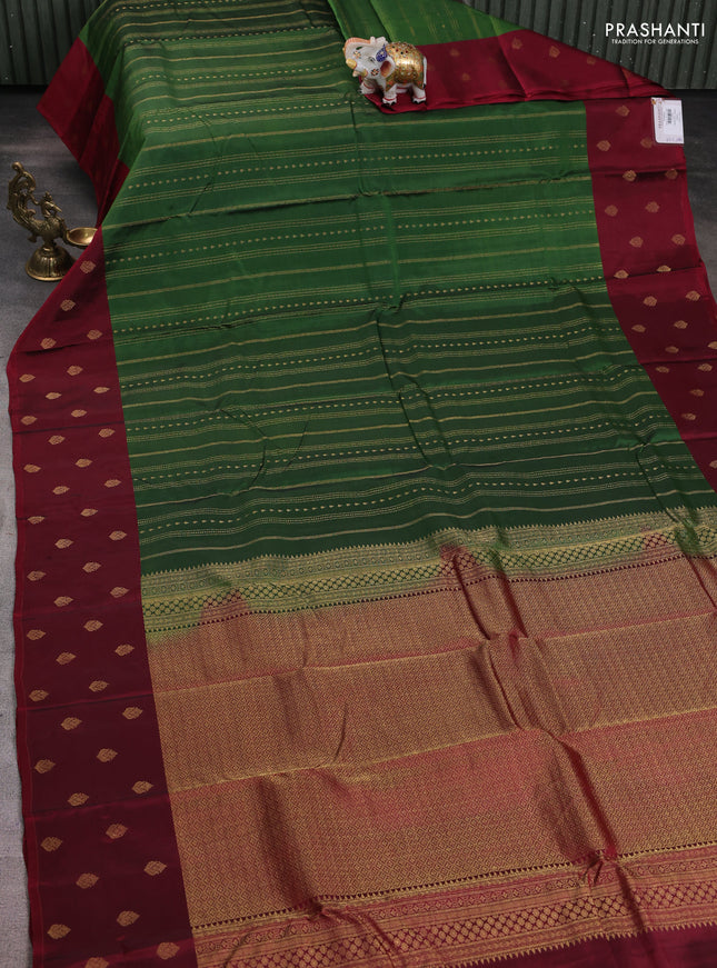 Green-Maroon Kanchipuram silk saree with matching Neck piece
