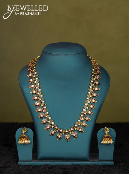 Green-Maroon Kanchipuram silk saree with matching Neck piece