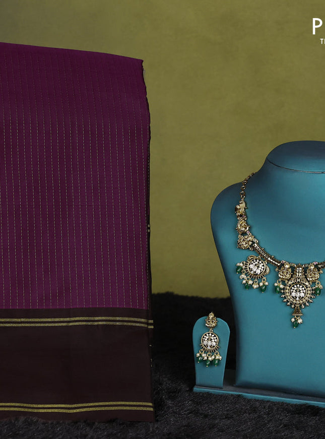 Purple-Coffee brown kanchipuram silk saree with matching Neck piece