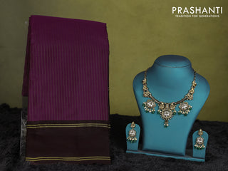Purple-Coffee brown kanchipuram silk saree with matching Neck piece
