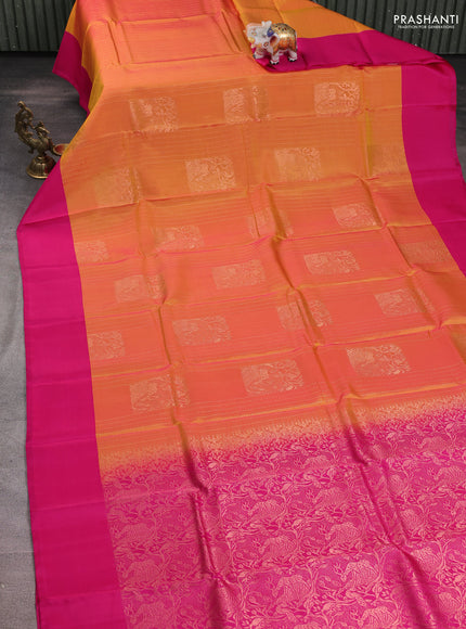 Sunset orange-Pink kanchipuram silk saree with matching matching Neck piece