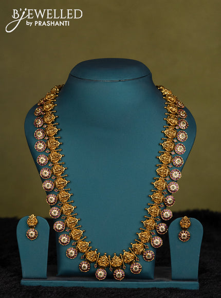Sunset orange-Pink kanchipuram silk saree with matching matching Neck piece