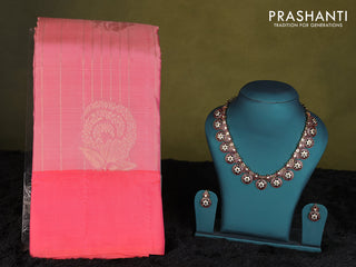 Pastel pink-Peach pink kanchipuram silk saree with matching neck piece