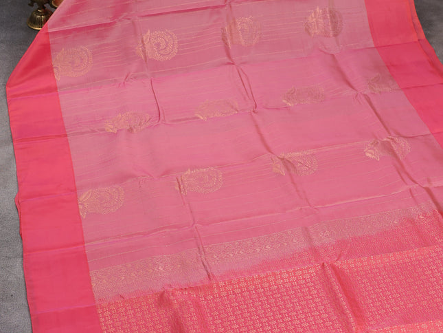Pastel pink-Peach pink kanchipuram silk saree with matching neck piece