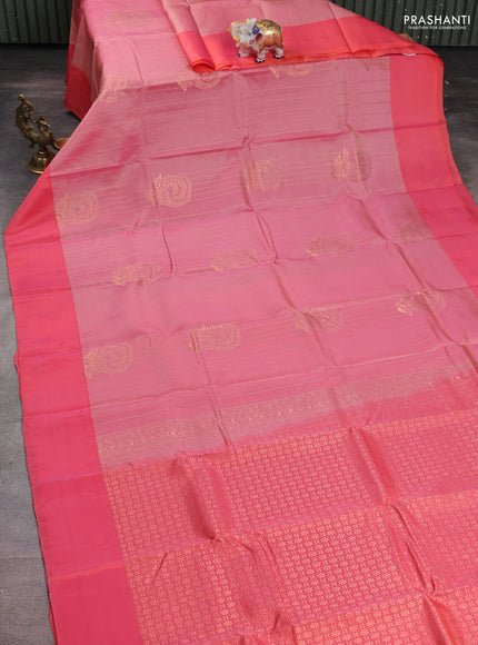 Pastel pink-Peach pink kanchipuram silk saree with matching neck piece