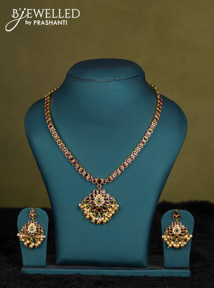 Red-Violet kanchipuram silk saree with matching neck piece