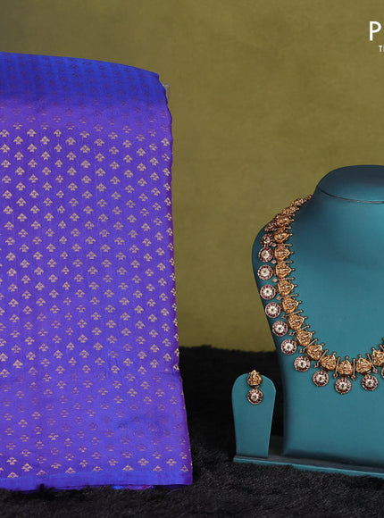 Blue Kanchipuram silk saree with matching maanga design antique haaram