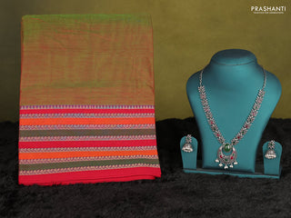 Dual shade of green narayanpet cotton saree with matching neck piece
