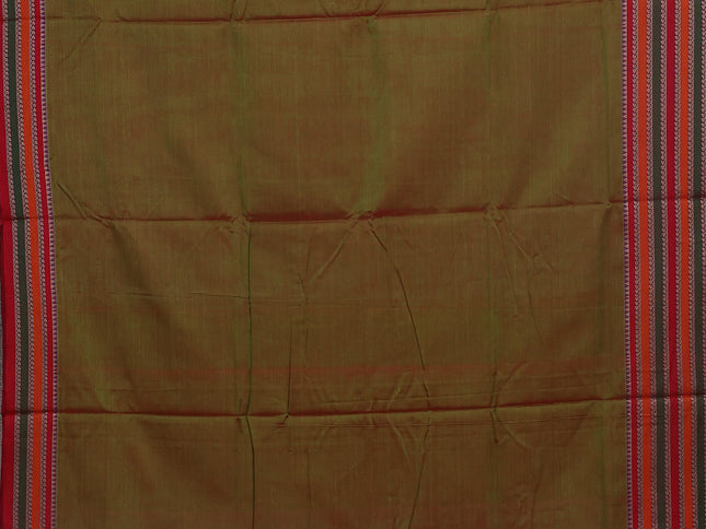 Dual shade of green narayanpet cotton saree with matching neck piece