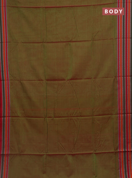 Dual shade of green narayanpet cotton saree with matching neck piece