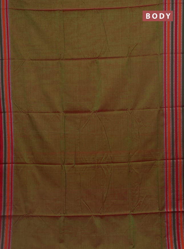Dual shade of green narayanpet cotton saree with matching neck piece