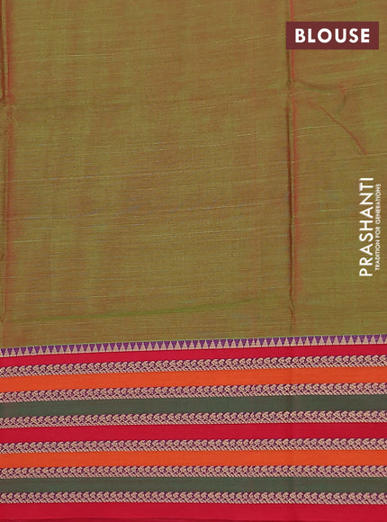 Dual shade of green narayanpet cotton saree with matching neck piece