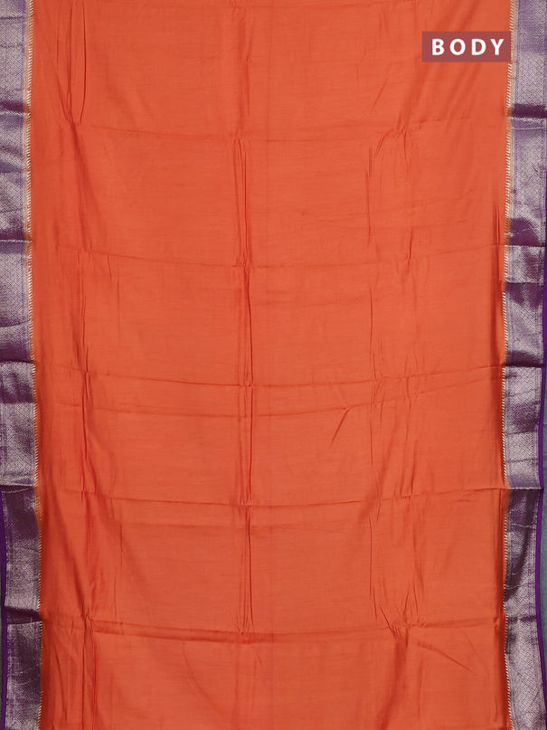 Semi mangalgiri saree orange and purple with plain body and zari woven border