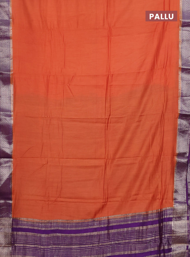 Semi mangalgiri saree orange and purple with plain body and zari woven border