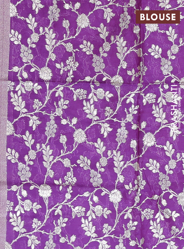 Semi mangalgiri saree orange and purple with plain body and zari woven border