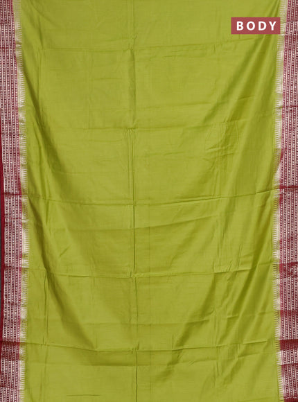 Semi mangalgiri saree light green and maroon with plain body and zari woven border