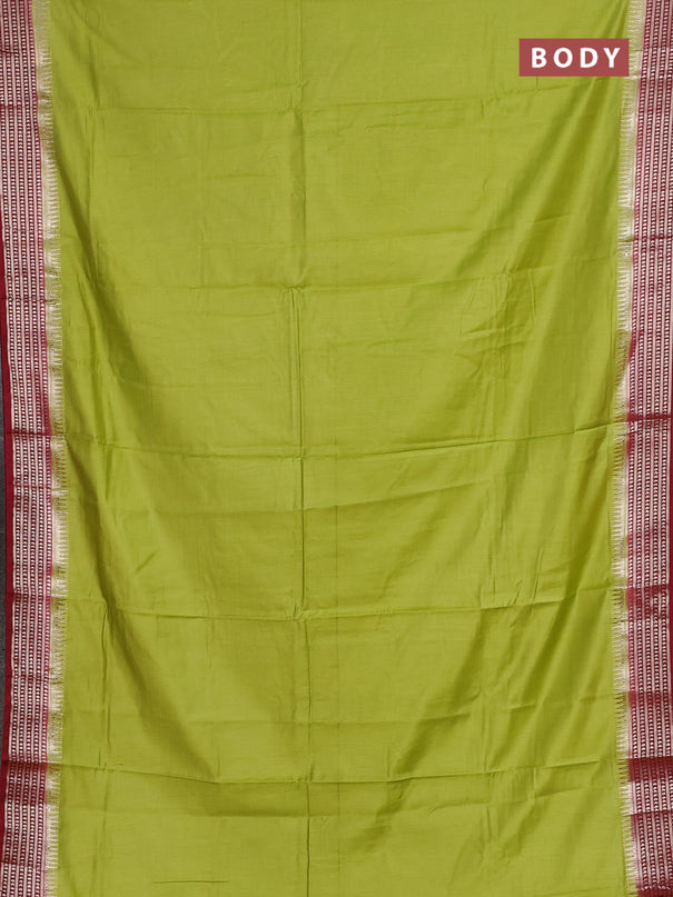 Semi mangalgiri saree light green and maroon with plain body and zari woven border