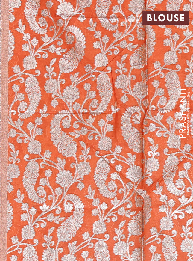 Semi mangalgiri saree pink and orange with plain body and zari woven border