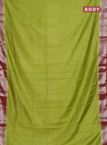 Semi mangalgiri saree light green and maroon with plain body and zari woven border