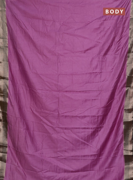 Semi mangalgiri saree lavender and black with plain body and zari woven border