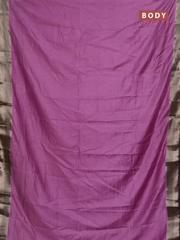 Semi mangalgiri saree lavender and black with plain body and zari woven border