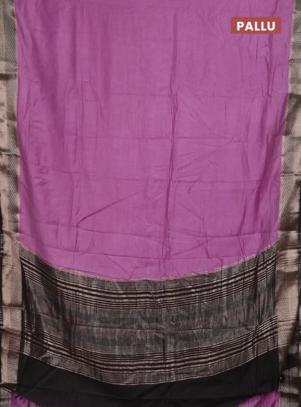Semi mangalgiri saree lavender and black with plain body and zari woven border