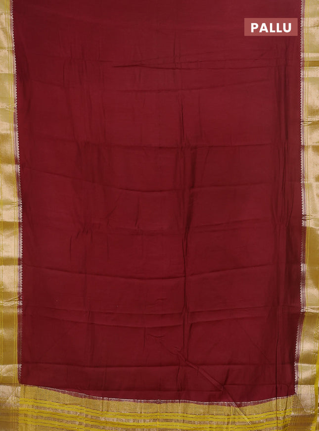 Semi mangalgiri saree deep maroon and yellow with plain body and zari woven border