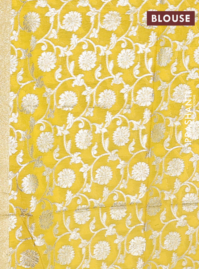 Semi mangalgiri saree deep maroon and yellow with plain body and zari woven border